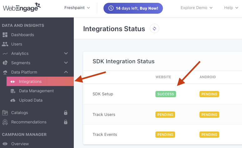 WebEngage working screenshot