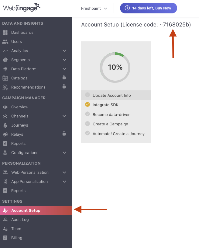 WebEngage Account Page